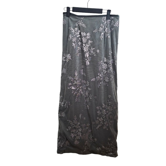 Unbranded Green Floral Silver Sparkle Mesh Fairygrunge Glam Maxi Skirt Sz  S - Picture 1 of 6